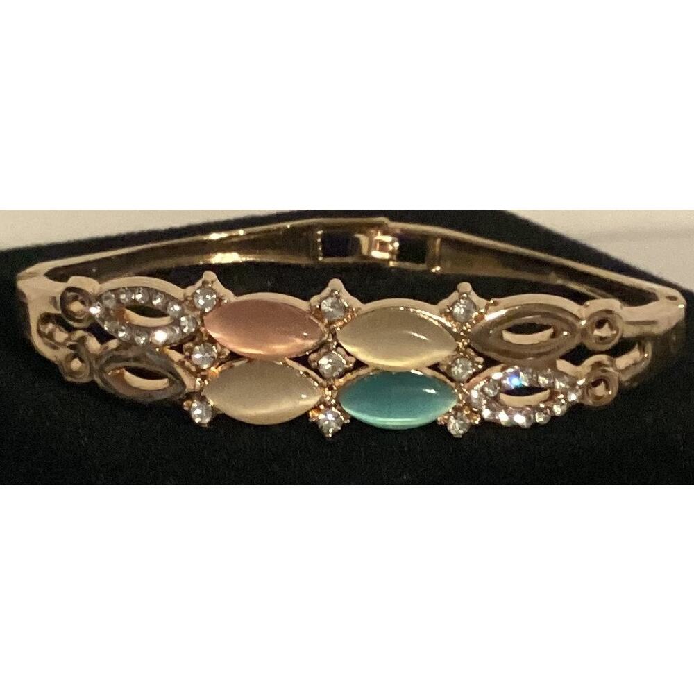 2741NWOT Rose Gold Bracelet Bangle W/Various Color Beads Cubic Zirconia Crystals